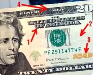 Billete falso de 20 dólares